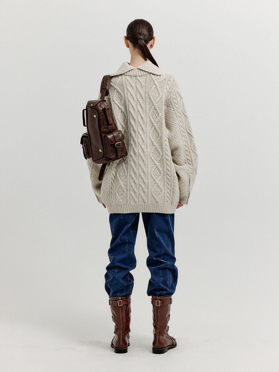 EENK EENK XOEBE Cable Knit Collared Turtleneck - Ivory