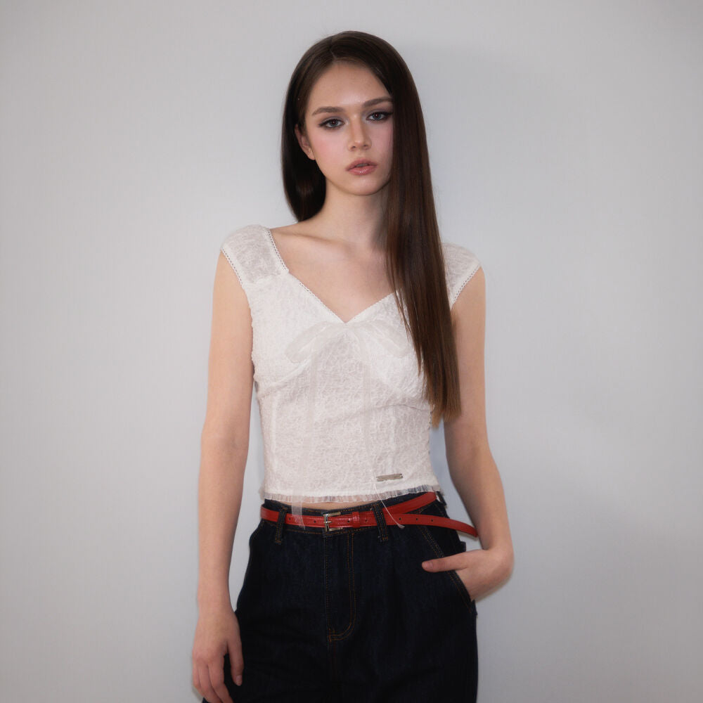 RoséFrantz Chiffon Ribbon Crinkle Sleeveless [Ivory]