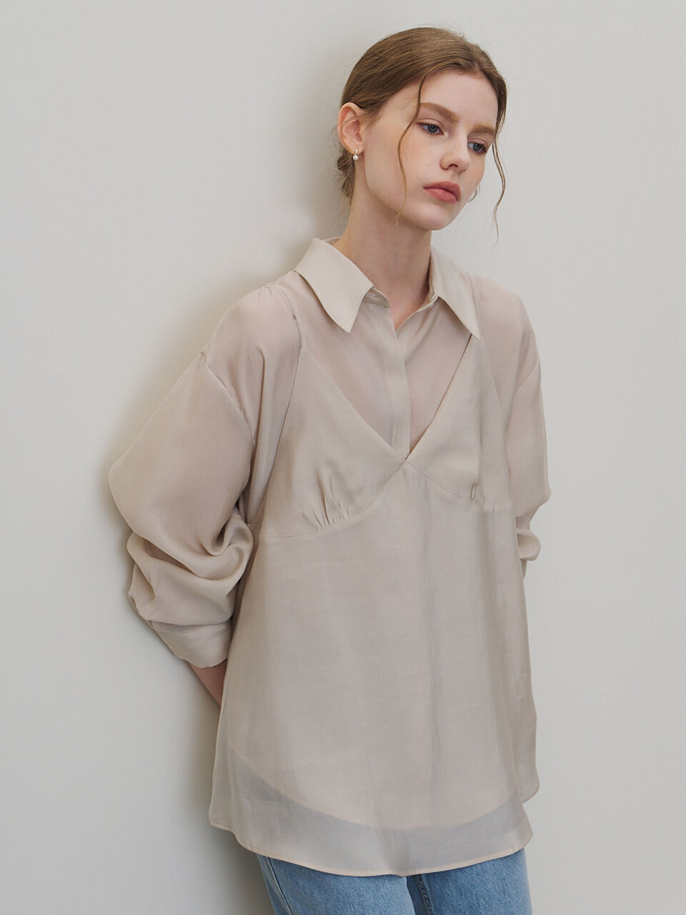MOMET Camille blouse bustier SET ash beige