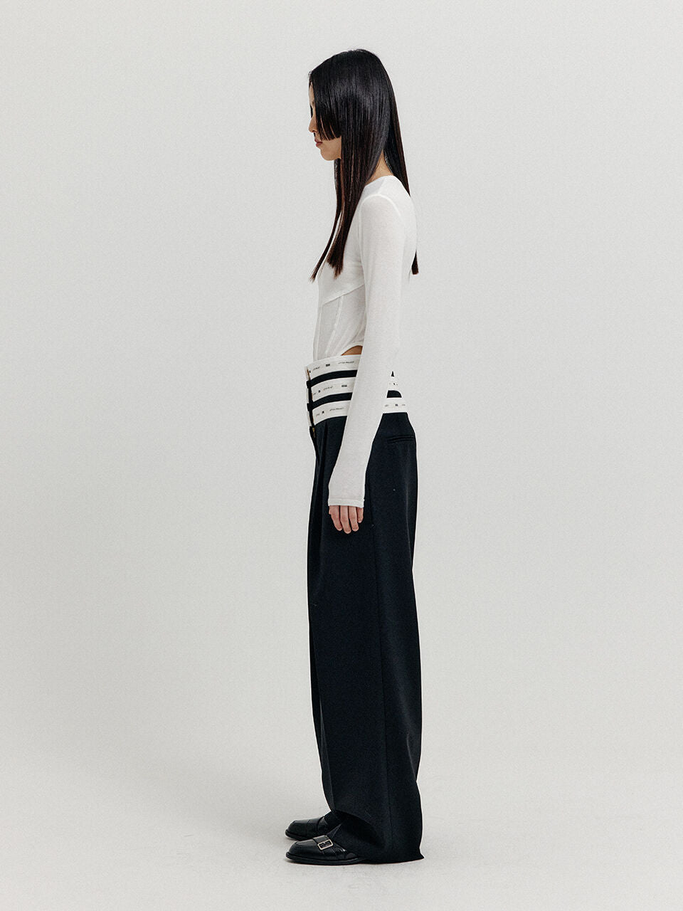 EENK EENK XICKY Waistband Layered Pants - Black