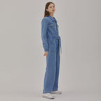 RYUL+WAI: DENIM BELT JUMPSUIT BLUE