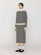 EENK EENK Gingham Check Knit Midi Skirt - Black/Ivory