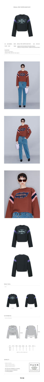 YCH SENSUAL-PRINT CROPPED SWEATSHIRT NAVY (W23TO906NV)