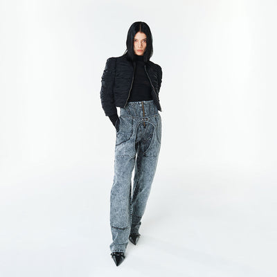 ZIP-DETAIL LAYERED JEANS GREY (F23DB704GY)