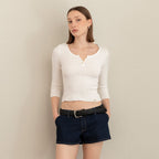 GLOWNY 3/4 G WAFFLE BUTTON FLY TEE (WHITE)