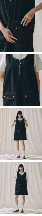 UNIVERSALOVERALL UNIVERSALOVERALL Utility Pocket Overall Skirt Navy