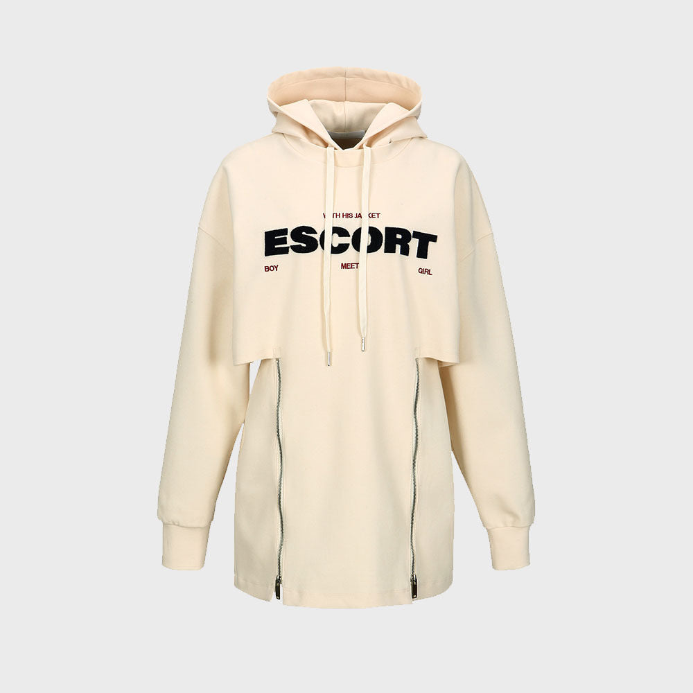 YCH ESCORT-PRINT CUT-OUT DETAILED HOODIE CREAM (F23TO907CR)