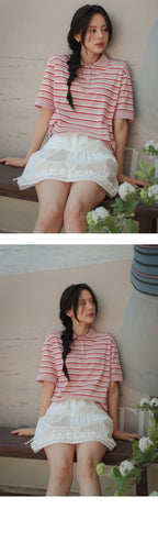 TILLIDIE Striped collar t-shirt TISU04TS01_Pink