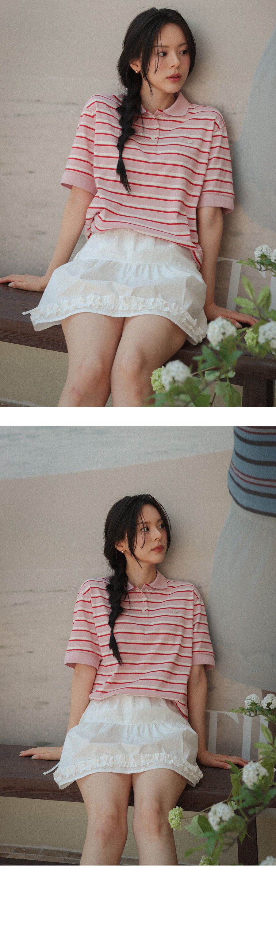 TILLIDIE Striped collar t-shirt TISU04TS01_Pink