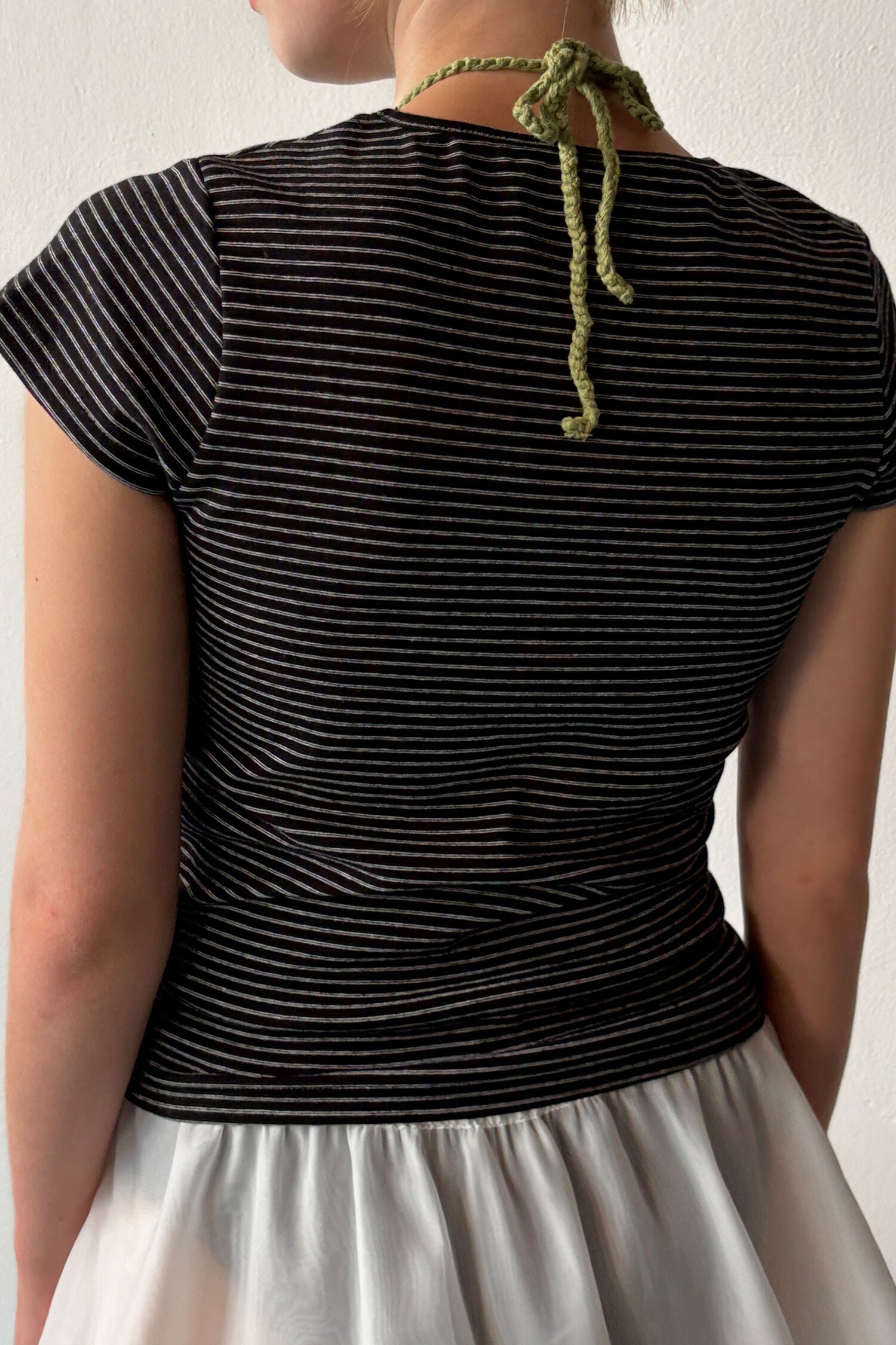 SINOON Stripe Cap Sleeve T-shirt (Black)