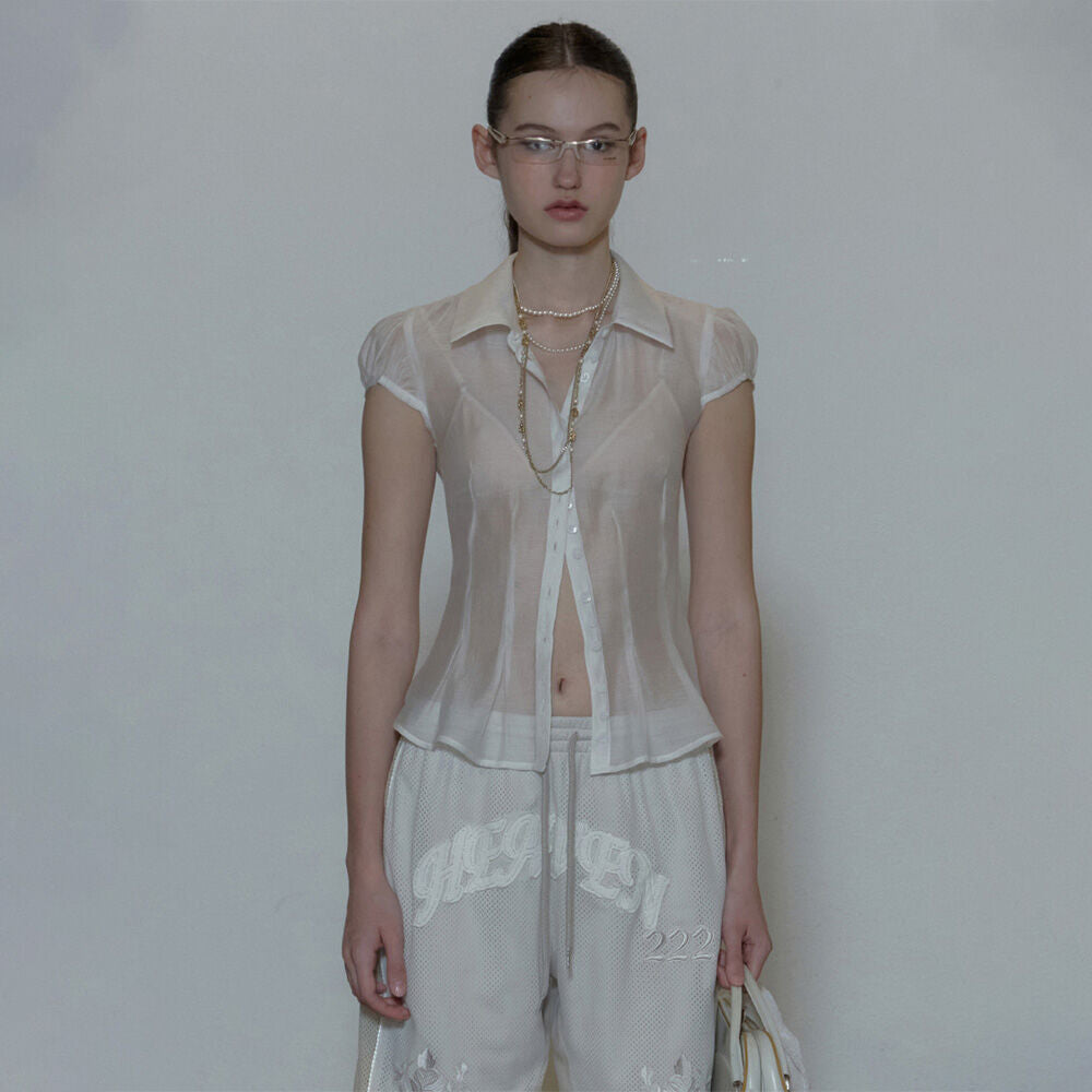 SCULPTOR Sheer Pleated Hem Blouse White
