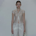 SCULPTOR Sheer Pleated Hem Blouse White