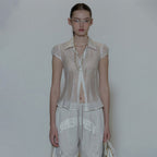 SCULPTOR Sheer Pleated Hem Blouse White
