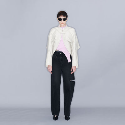 HIGH-WAIST CUT-OUT JEANS BLACK (W23DB710BK)