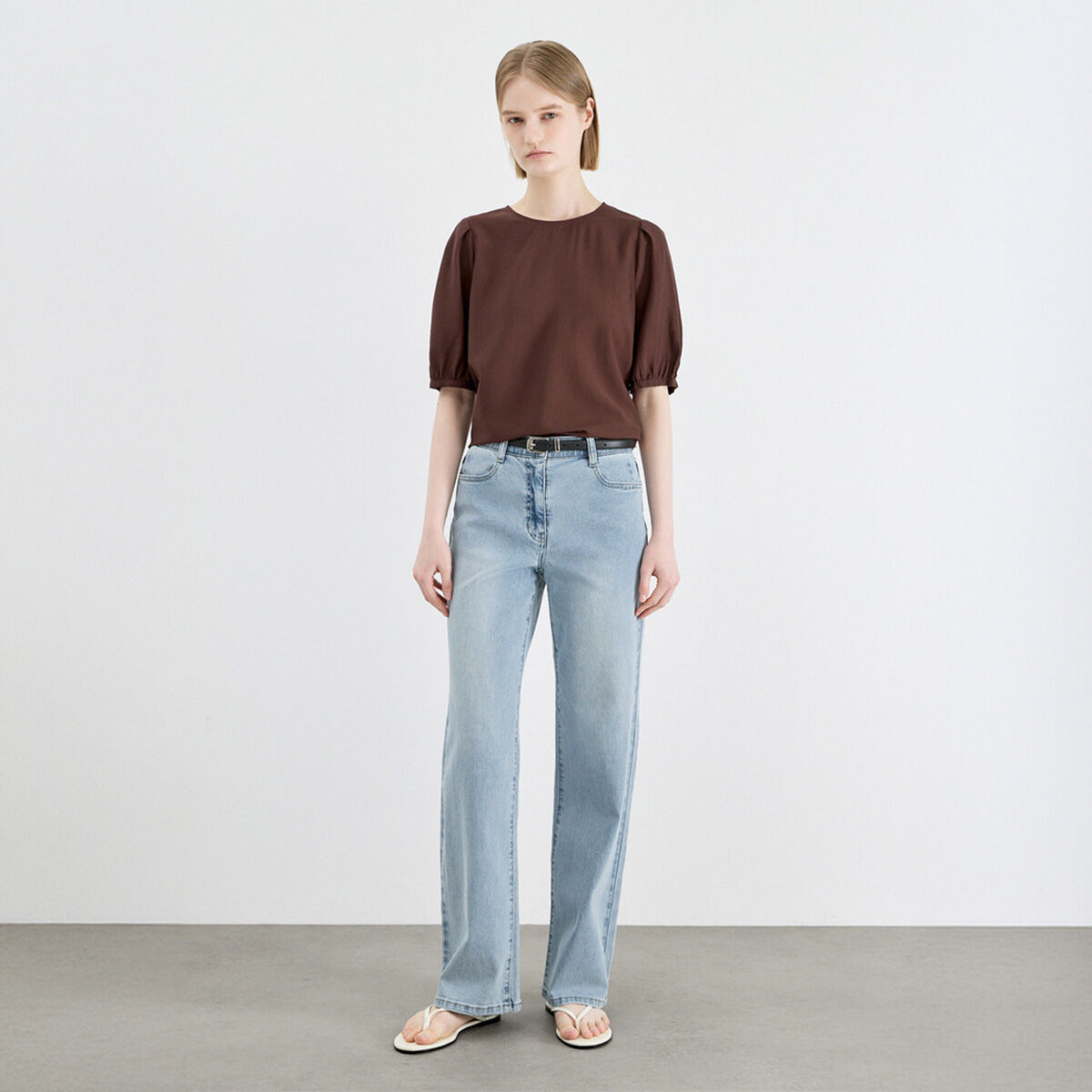 LIST Round neck puff sleeve blouse_TWWBLQ62070