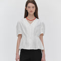 MARIECLAIRE Lace puff V-neck blouse (MAGBBL07MWH)