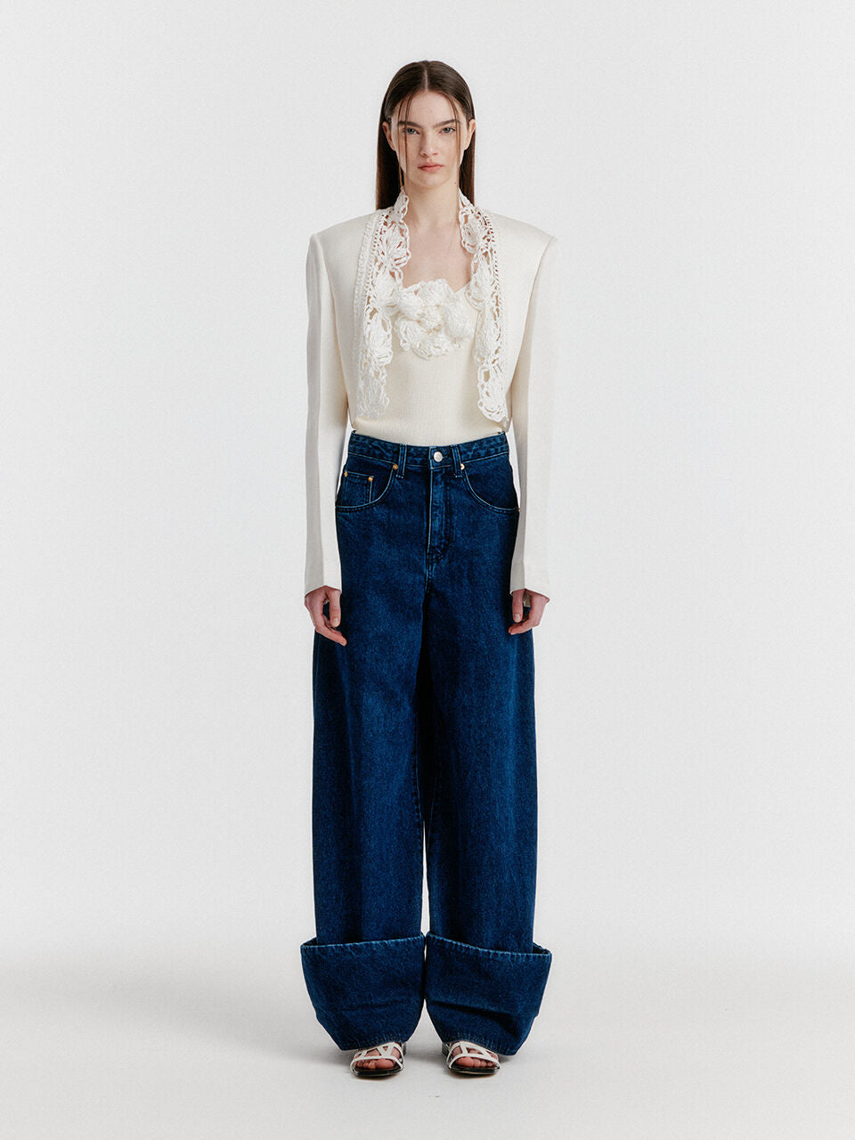 EENK YEMY Lace-trim Cropped Jacket - Ivory