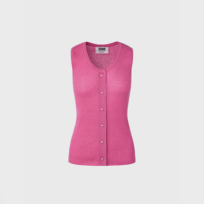 Round Neck Knit Vest - Pink