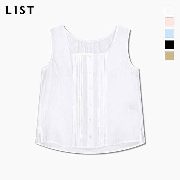 LIST Sheer pin tuck button sleeveless blouse_TWWBLQ62220