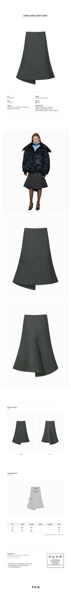 YCH UNBALANCE MIDI SKIRT GREY (W24SK6101GY)