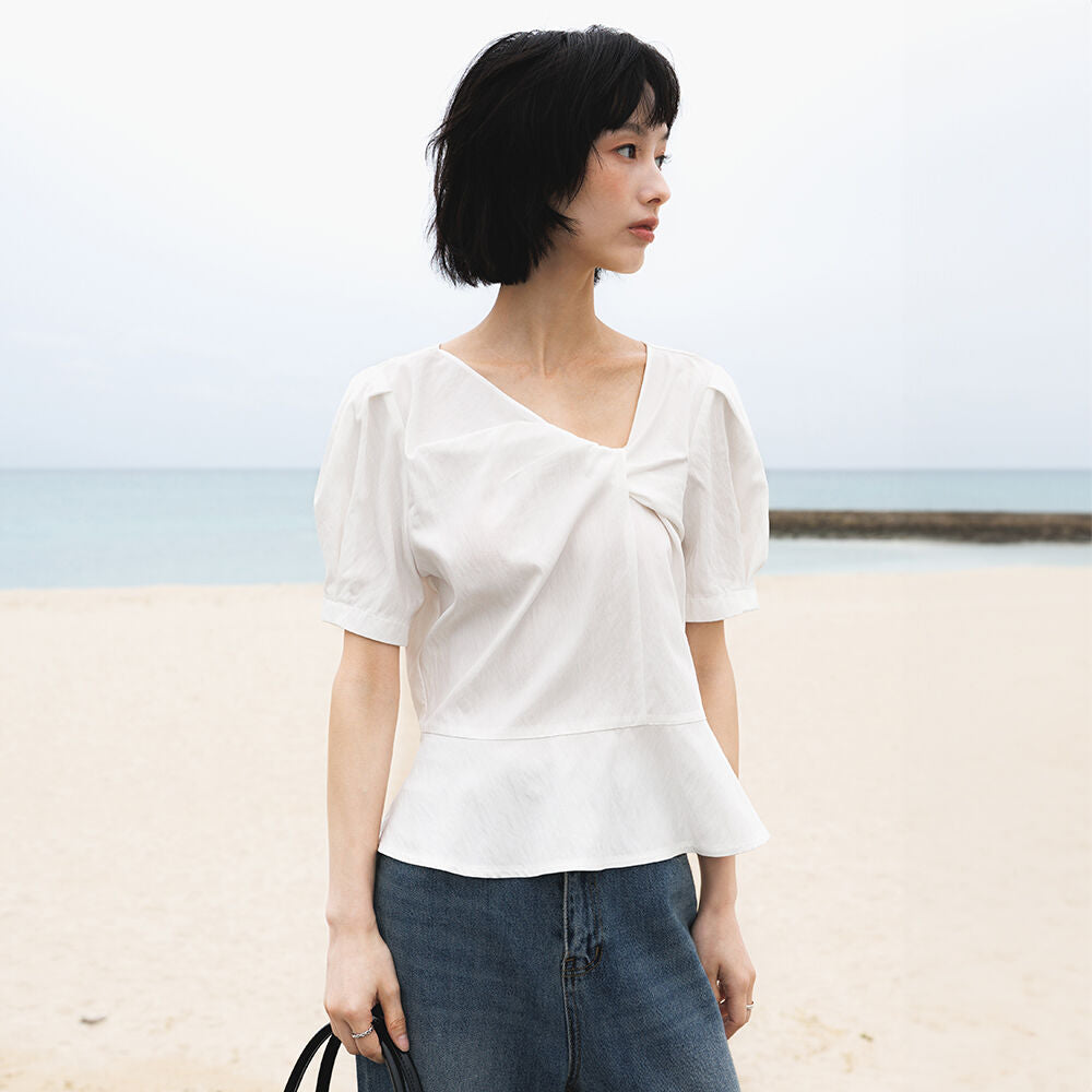 DEHEVE Unbalanced Twist Blouse [Ivory]