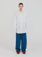 EENK ZANCY Oversized Shirt with Brooch - Ivory Stripe
