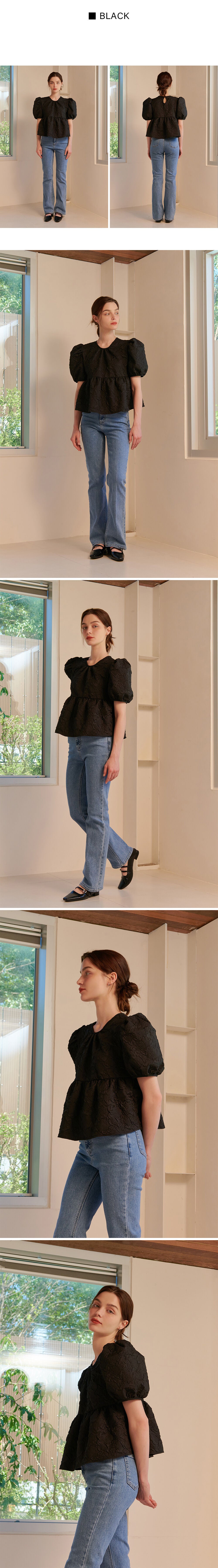 CAMINO Summer puff short sleeve blouse black