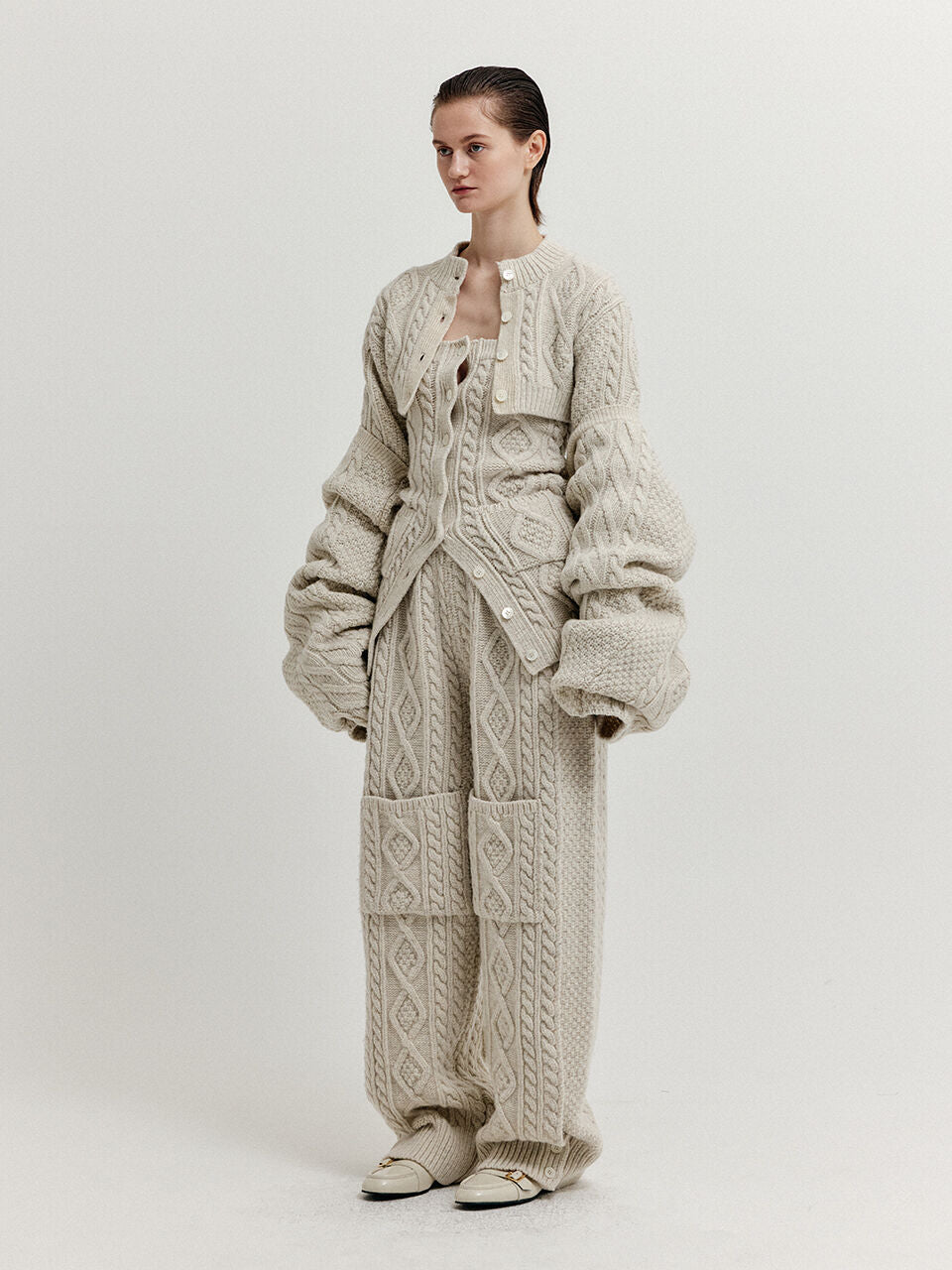 EENK EENK XILISSY Cable Knit Bolero Cardigan - Ivory