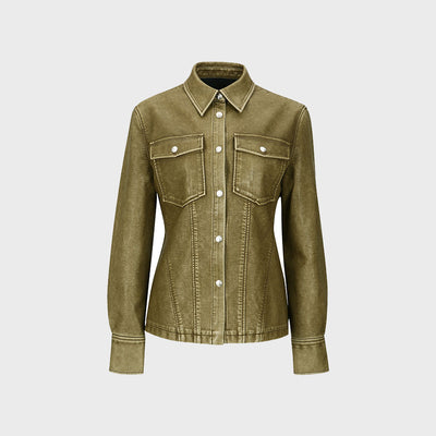 LEATHER SHIRT KHAKI (W23BL301KK)