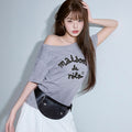 rolarola MAISON DE ROLA EMBROIDERY OFF SHOULDER T-SHIRT GRAY