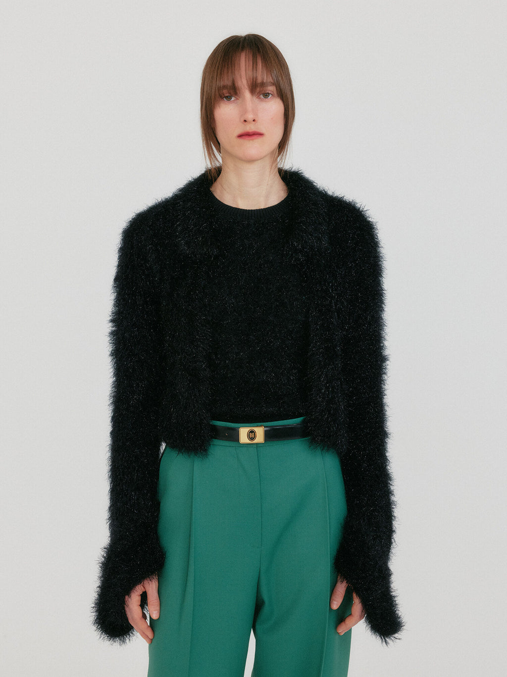EENK ZIGGY Textured Collar Knit Cardigan - Black