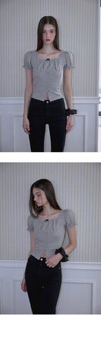 RoséFrantz Puff Shirring Ribbon T-shirt [Gray]