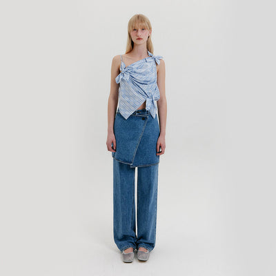 Wrap Straight Denim Pants - Light Blue