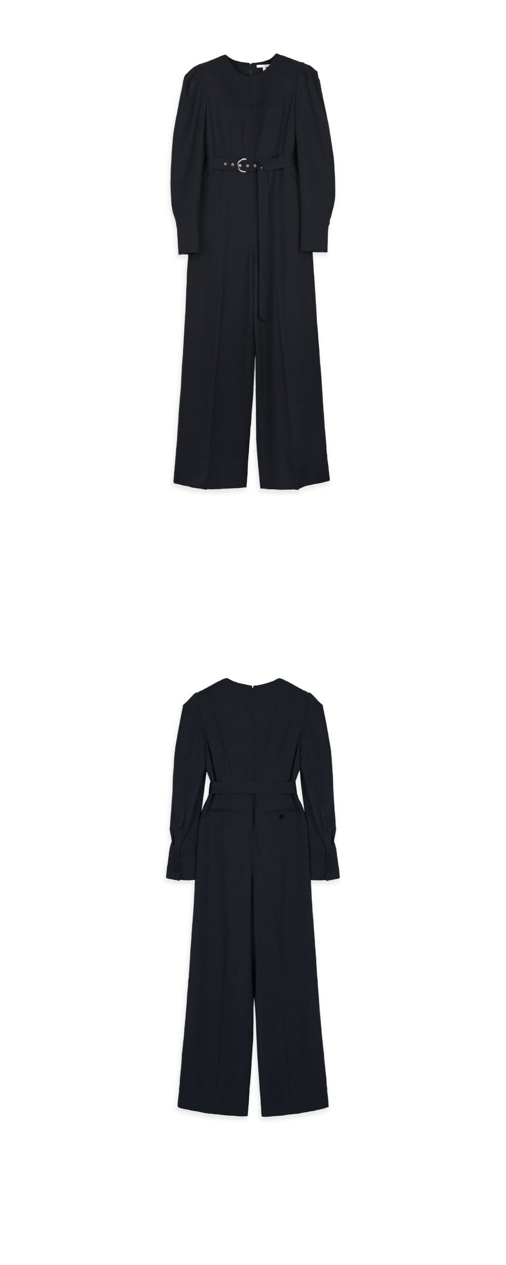 WOVEMENT Belted Wool Jumpsuit Navy WBAFJS001NV
