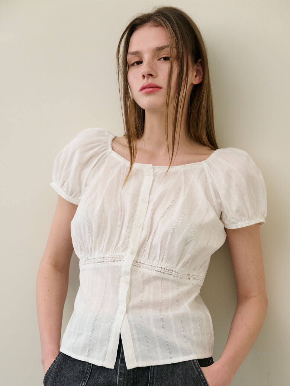 SALBOL PUNCHING LACE BLOUSE [WHITE]