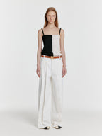 EENK [Wearing Hyomin] YON Stitched Color Block Knit Top - Black/White