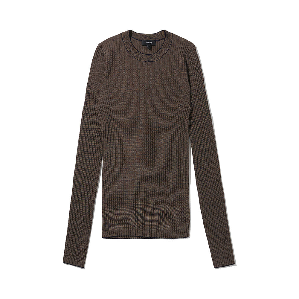 THEORY THEORY Micro Long Sleeve Knit - Dark Beige/Ivory