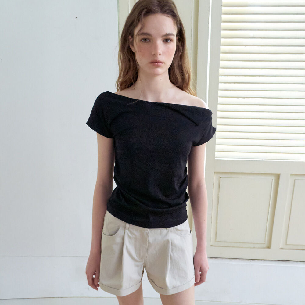 ETMON Off Shirring T-Shirt, Black