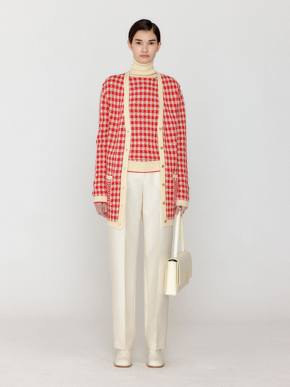 EENK EENK VINKLING Gingham Check Knit Midi Cardigan - Red/Ivory