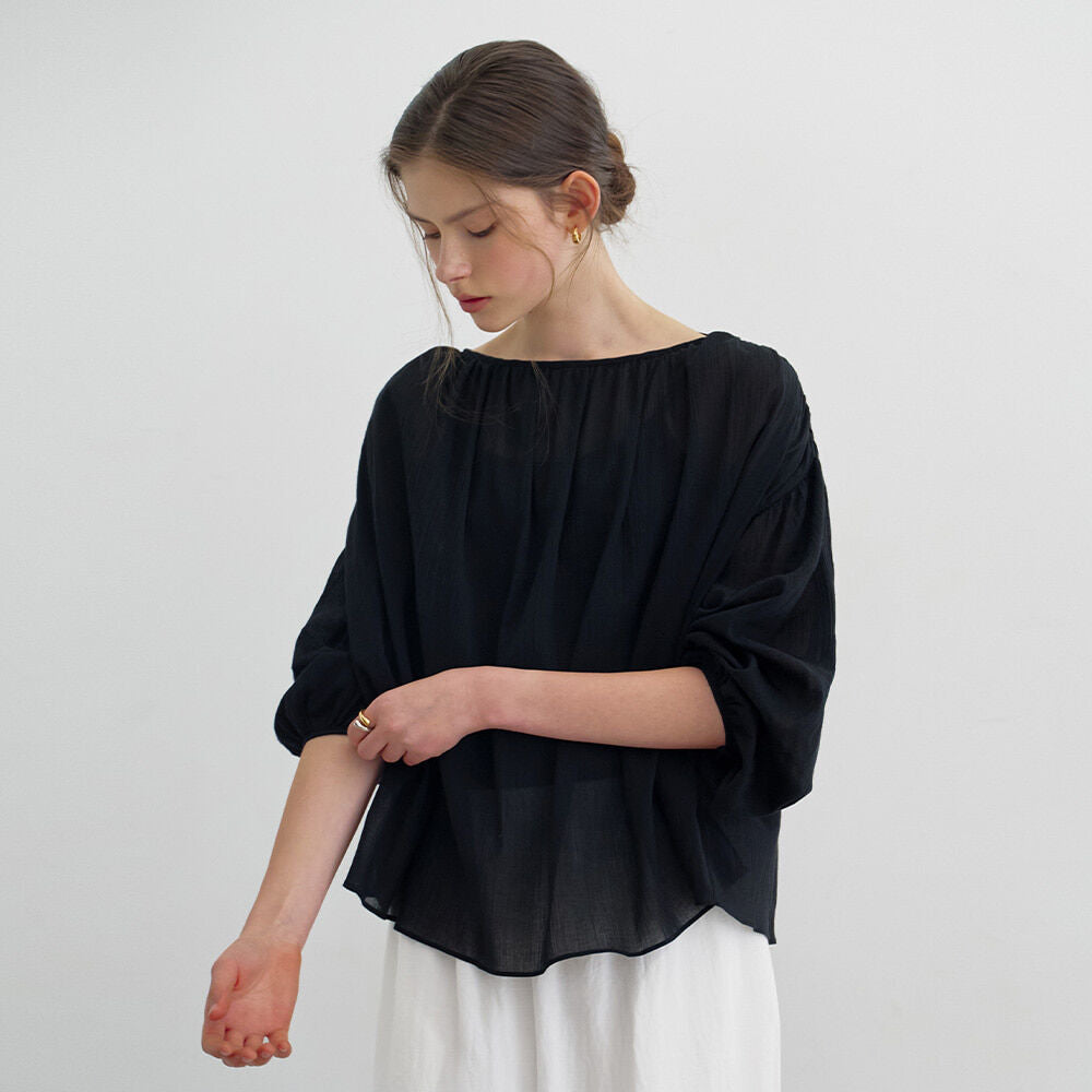 MOMET Milo Yoru Shirring Blouse Black