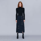 YCH BUTTONED MIDI SKIRT NAVY (W23SK504NV)