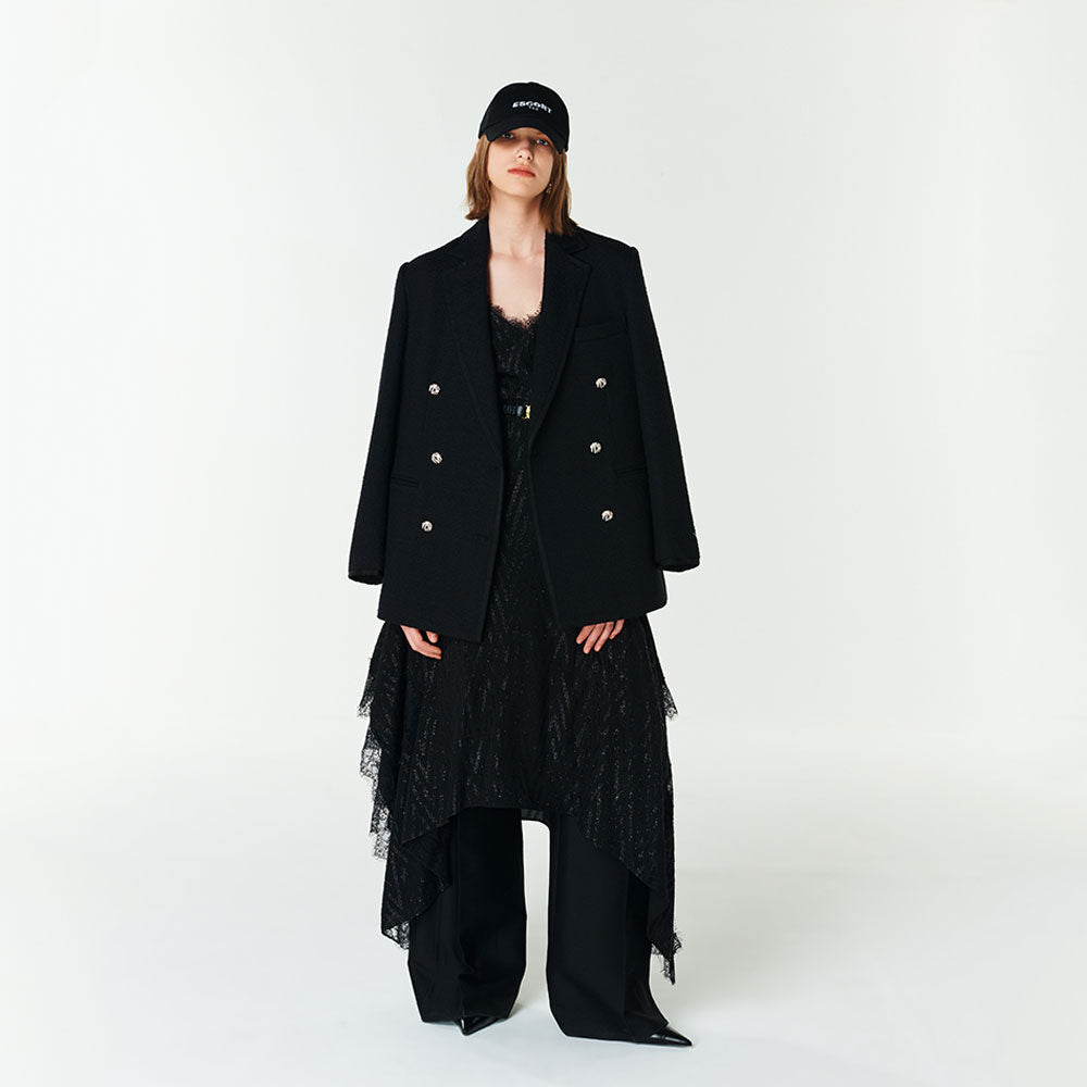 YCH LAYERED DOUBLE-BREASTED JACKET BLACK (F23JK106BK)