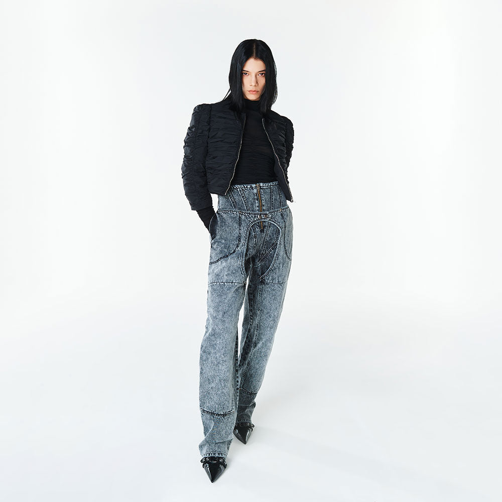 YCH ZIP-DETAIL LAYERED JEANS GREY (F23DB704GY)