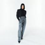 YCH ZIP-DETAIL LAYERED JEANS GREY (F23DB704GY)