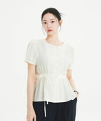 ROEM Round neck belted short sleeve blouse RMBLG37RT6