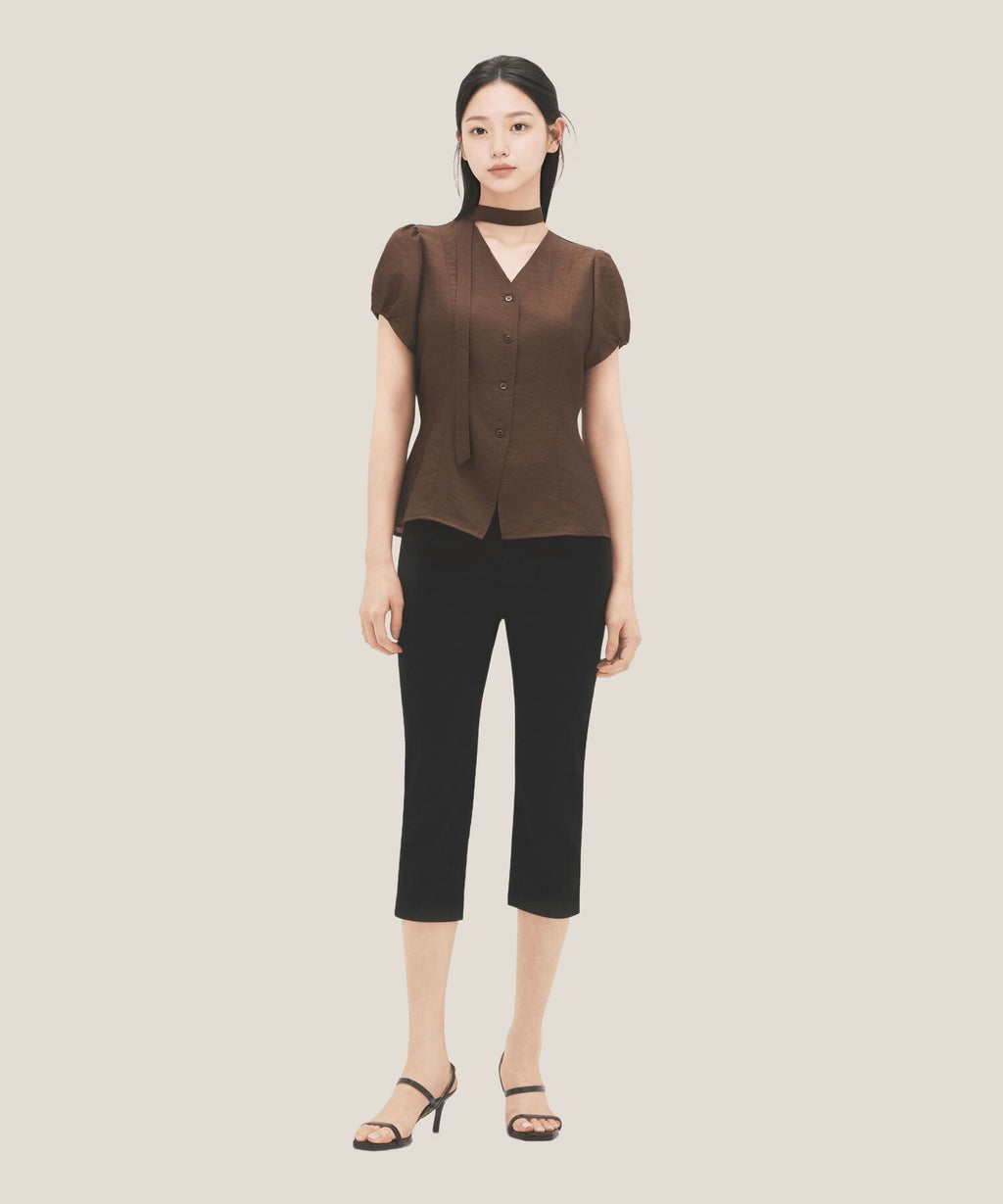 ROEM V-neck tie blouse RMBLG37RT4