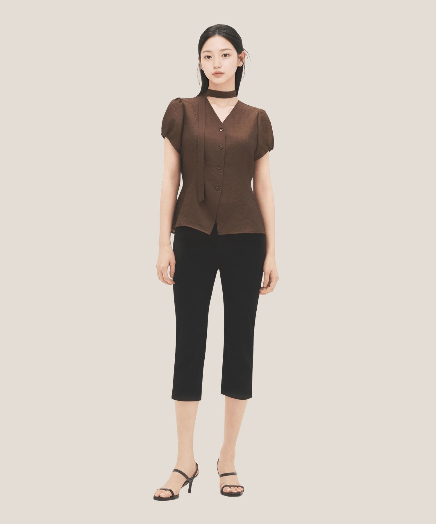 ROEM V-neck tie blouse RMBLG37RT4