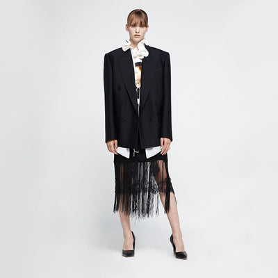 LACE FRINGE LAYERED SKIRT BLACK (R25SK6051BK)