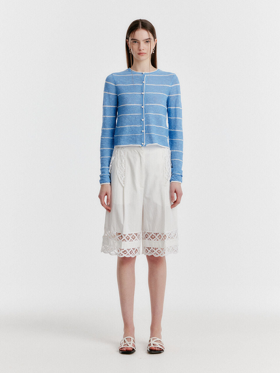 EENK YOZO Jacquard Stripe Knit Cardigan - Sky Blue