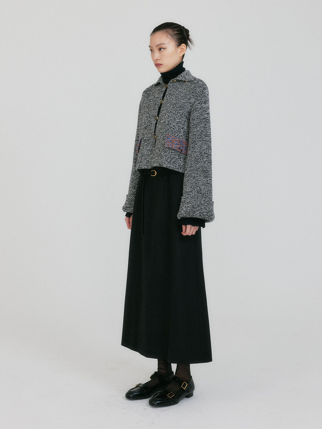 EENK ZAZZI Collared Knit Cardigan - Black/White